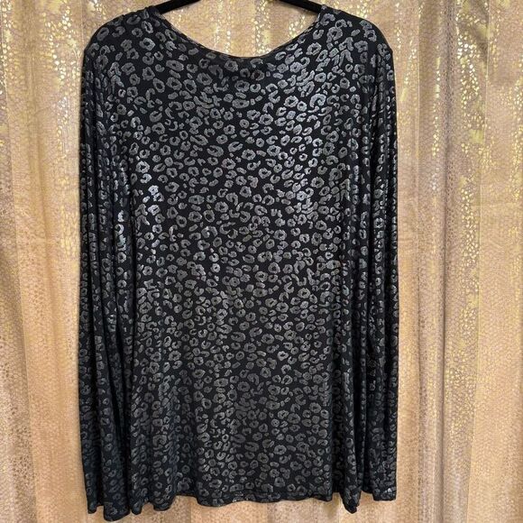 Apt. 9 Black Gold Metallic Cheetah Print Long Sleeve Rayon Stretchy Top XL NWT - Picture 2 of 6